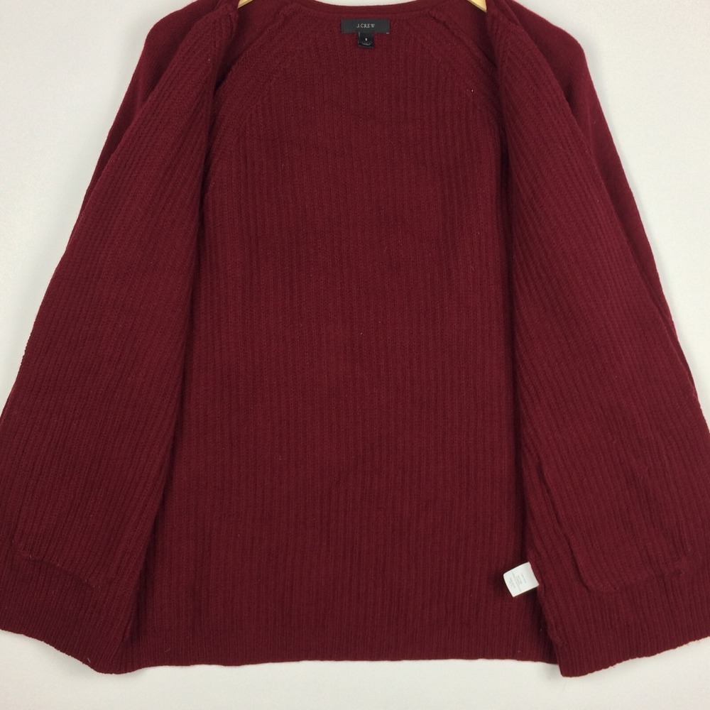 J Crew Sweater Womens Small Wool Burgundy Open Front Pockets Holidays Oversize‎ - Picture 10 of 16